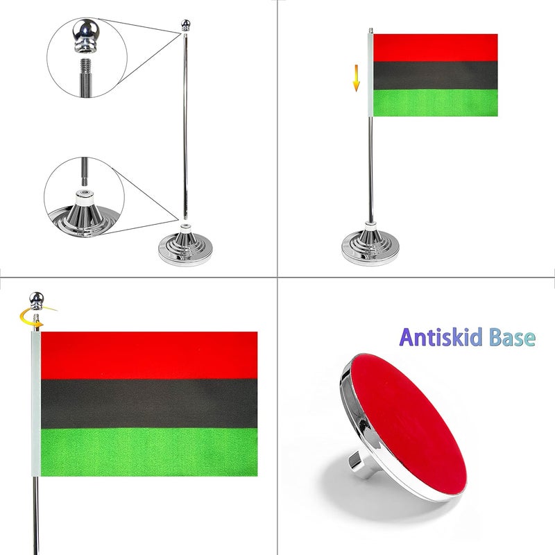 WXTWK 2 Pack Afro American Desk Flag Small Mini Pan-African Table Flags With Stand Base,Home Office Festival Events Celebration Decorations - Image 3